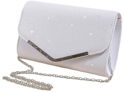 GreatRise Glitzer Abendtasche Damen mit Abnehmbarer Kette - Elegante Clutch & Praktische Umhängetasche für Hochzeit, Party & Abendessen Weiß