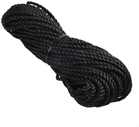 Cuerda fuerte y negra de 30 m de largo, adecuada para tareas industriales y al aire libre