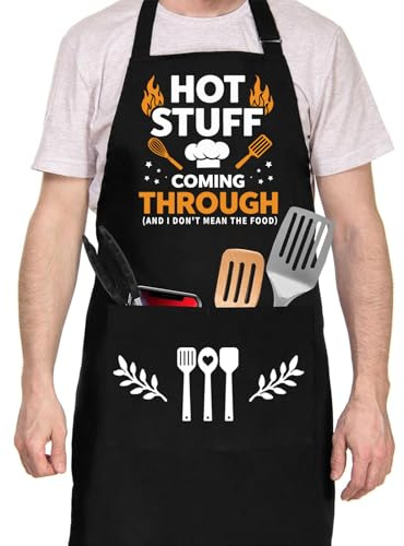 Tarklanda Funny Cooking Grilling BBQ Aprons for Men, Adjustable Chef Kitchen Apron with 2 Pockets, Birthday, Christmas Father Day Gifts for Men, Husband, Dad, Son, Boyfriend, Him, Black