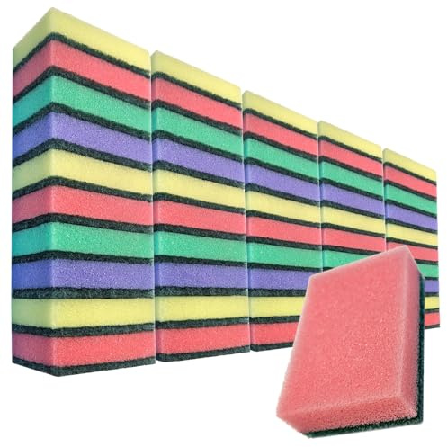 com-four® 50x estropajos de plástico, esponjas de Limpieza universales con Estropajo (50 Piezas - Colores Surtidos)