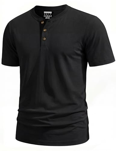 TACVASEN Men's Henley T Shirt Cotton Moisture Wicking Short Sleeve Tshirt Classic Casual Grandad Shirts with Button