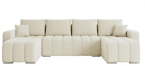 Mirjan24 Ecksofa Kojos U Boucle mit Bettkasten und Schlaffunktion, U-Form Sofa für Wohnzimmer, Eckcouch, Füße aus Metall, Polsterecke mit Bettfunktion, Wohnlandschaft (Lambi 08)
