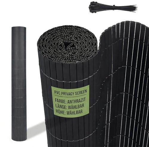 Suusolny PVC Sichtschutzmatte 200x300CM(HxL),Wetterfest Gartensichtschutz W-Struktur Sichtschutzzaun für Außen Garten, Balkon und Terrasse Mit Kabelbindern,Anthrazit
