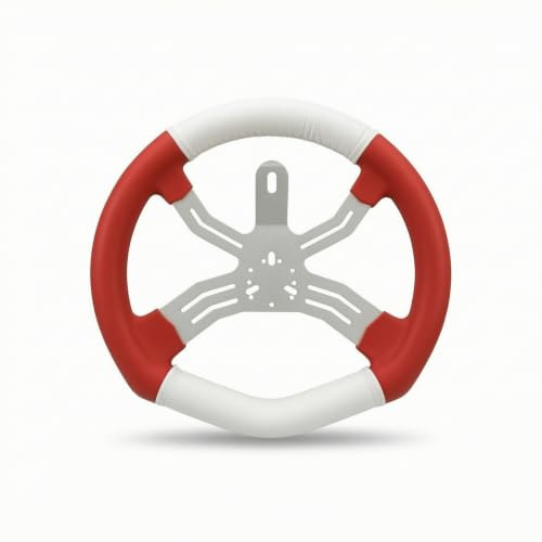 Fzaqwen Lenkrad Kartlenkrad Sportlenkrad Dreispeichenlenkrad mit Ergonomischer Form Und Genähter Innenkante für Festen Griff für Kart Projekte, 330mm, Lederbezogen, Gummi, Weiß, Rot