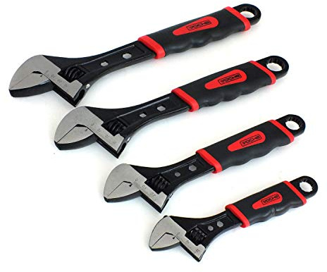 VOCHE 4PC Black Heavy Duty Adjustable Wrench Spanner Set 6 8 10 12
