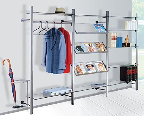 ARTE Garderobe Prospektregal Regal Garderobenständer Edelstahl/Glas