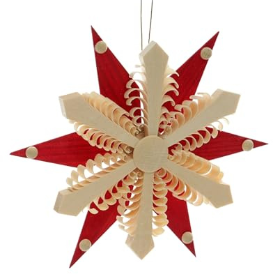 Rudolphs Schatzkiste Baumbehang Holzstern Rot mit Spanstern BxHxT=13x13x2cm NEU Weihnachten Baumschmuck Holzschmuck Holz Seiffen Erzgebirge Strauchbehang Dekoration