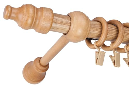 IANPAV Nantural wood, Single Wooden Curtain Pole, 400 cm (157.48), Light Oak
