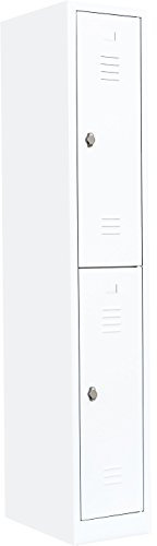 Lüllmann 2 Fächer Spind Schließfachschrank komplett montiert weiß 180x31,5x50cm (HxBxT) Wertfachschrank Fächerschrank Spind Umkleideschrank 520217