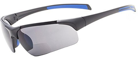 Eyekepper TR90 Unbreakable Sport Halbrandlose Bifokale Sonnenbrille Baseball Laufen Angeln Fahren Golf Softball Wandern Matt Schwarz-Blau Rahmen Grau Linse +1.5