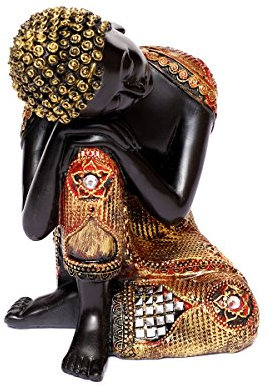 Brillibrum Design Thai Buddha Schwarz-Goldfarbene Buddha-Figur 16 cm Buddha ruhend sitzend Meditierend Dekofigur Feng Shui aus Polyresin Thai-Buddha schlafend