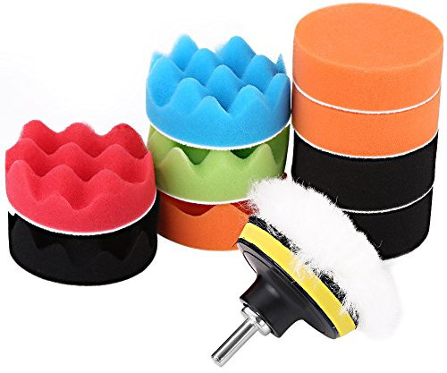 Juego de 12 almohadillas de pulido para automóvil, esponja de pulido, kit de almohadillas para pulidor de coche con adaptador de taladro, accesorios para el cuidado del coche