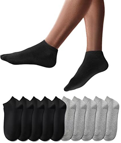 YouShow Sneaker Socken Herren Damen 10 Paar Kurze Halbsocken Quarter Baumwolle Unisex (Schwarz und Grau,43-46)
