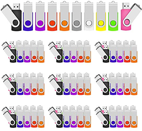 Lot de 100 Clé USB 8Go Clef USB 2.0 Flash Drive Clés USB Pivotant Mémoire Sticks U Disque pour PC Ordinateur Portable(10 Couleurs)(8GB*100PCS)