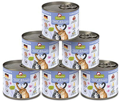 GranataPet DeliCatessen Thunfisch & Ente, Nassfutter für Katzen, Katzenfutter für Feinschmecker, Futter ohne Getreide & ohne Zuckerzusätze, 6 x 200 g