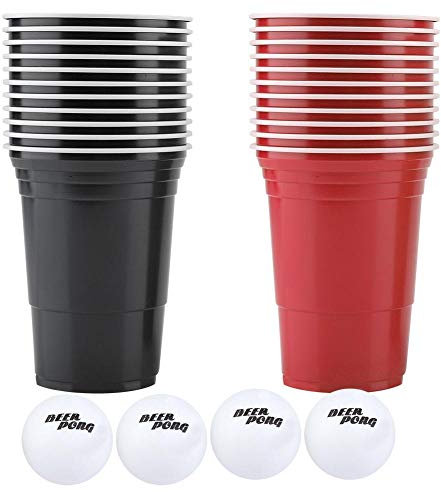 Vikye Beer Pong Set, Beer Pong Cups-22 Cups 4 Ping-Pong Balls for Outdoor Events such as Parties, BBQs, Tailgating, Group Events, Camping (red cups 11+black cups11+4balls)