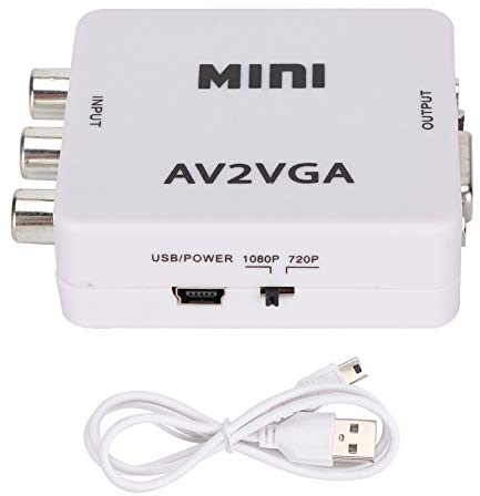Heayzoki AV to VGA Adapter, 480P AV to VGA Converter,480P Mini Composite AV to VGA Adapter TV Set-Top Box Audio Video Converter (White) Adapter with USB Charge Cable