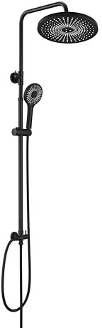 Görbach Acier Inox Colonne de Douche Noir Réglable Hauteur Douche Noir Pluie Ensemble de Douche Mural Robuste sans Robinetterie pour Baignoire avec Pommeau de Pluie D25cm