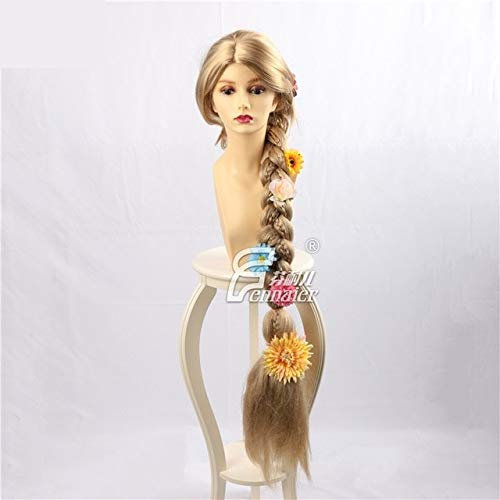 Wirren Cosplay Perücke Prinzessin Rapunzel Lange Zöpfe Haar Mit Blumen Kopfbedeckung Frauen Blondes Kunsthaar Halloween Perücke Mit Blumen