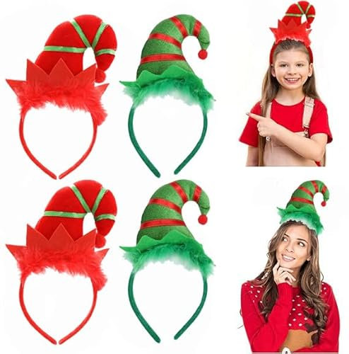 FOMIYES 4 Stück Weihnachts-Elfen-Haarbänder Weihnachts-Elfen-Hut-Stirnbänder Weihnachts-Elf-Haarreifen für Weihnachten, Urlaub, Party, Gastgeschenke, Cosplay