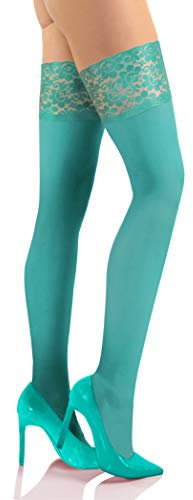 sesto senso Bas Autofixant Femme Opaque 50 Deniers Microfibre Dentelle avec Silicone Sexy 1 Paire Collant Vert 3XL/4XL Mint