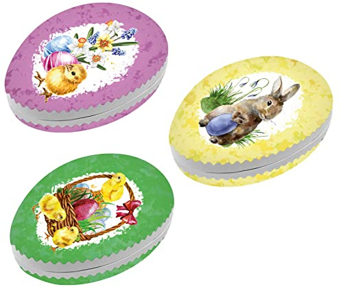 OLShop AG 3er Set Bilderostereier Eier zum Befüllen Motiv Osterfest, 18 cm Pappei zum Befüllen, Ostereier zum Befüllen