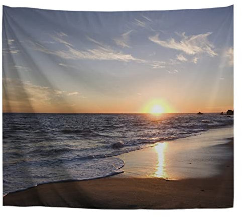 A.Monamour Wandteppiche Wanddekor Kalifornien Malibu Strand Sonnenuntergang Meer Küste Natur Landschaft Stoff Wandtuch Wandbehang Wandkunst Wandbilder für Schlafzimmer Schlafsaal Wohnzimmer 153x203cm