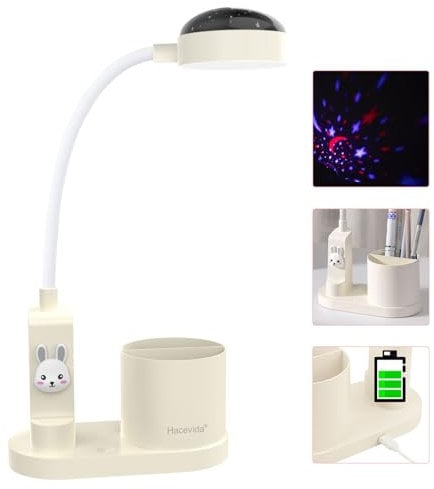 Hacevida Schreibtischlampe Kinder, Nachttischlampe mit Stifthalter, LED Tischlampe Jungen/Mädchen mit Automatischem Farbwechsel, Kawaii Schreibtischlampen Table Lamp, Dimmbare Leselampe für Kinder