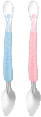HEMOTON Grapefruit Löffel Baby Silikon Löffel: EIS Spoons 2 Stücke Gezahnte Zitruslöffel Doppelkopf Dessert Löffel Tee Kaffee Löffel