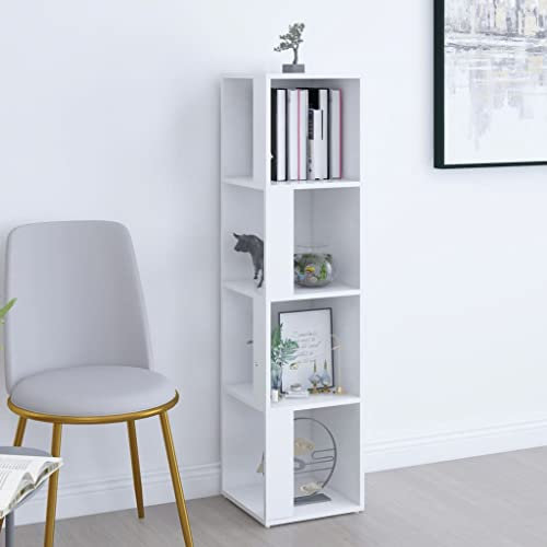 Eckregal,Eckschrank,Vitrine,Standschrank,Offener Büroschrank Aktenschrank,Lagerschrank,für Unternehmen,Büro,Schule,Wohnzimmer,Schlafzimmer,Weiß 33x33x132 cm Spanplatte