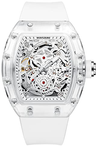 KIMSDUN,Stilvolle Skelett-Sportuhren, wasserdicht, automatische mechanische Armbanduhr, transparentes Tonneau-Gehäuse, lässige Uhr, Silikonarmband für Herren, Unisex-Geschenk, automatisch, mechanisch