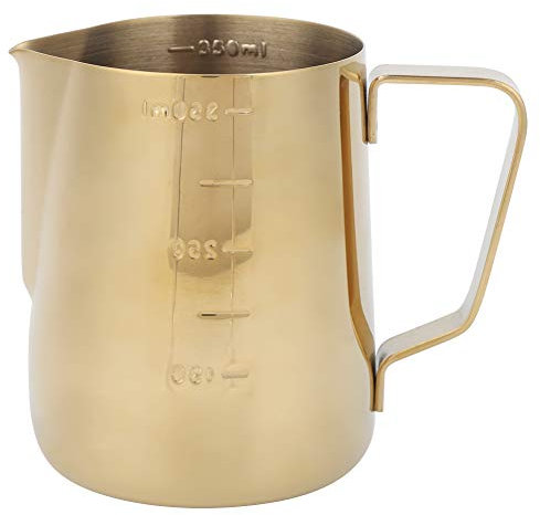Milk Frothing Pitcher 350ML / 12Oz Stainless Steel Espresso Cup, Gold Latte Art Coffee Frothing Cup with Scale for Home Restaurant Café Use, Ideal for Steaming Milk and Creating Barista-Level Lattes
