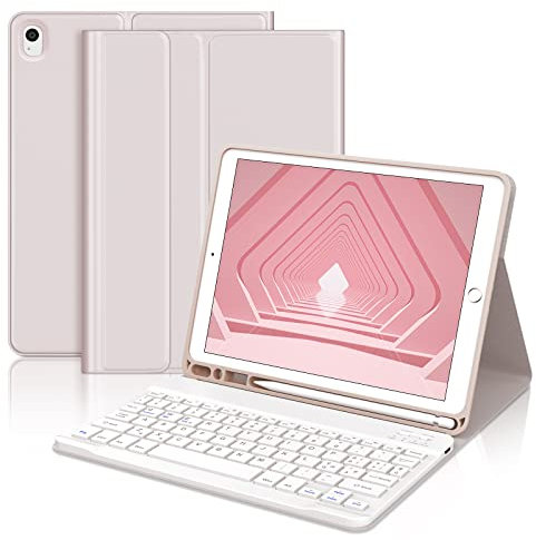 Custodia Tastiera per iPad 9/8/7 Generazione 2021/2020/2019 10.2, Italiano Tastiera Staccabile Cover con Supporto per Apple Pencil per iPad 10.2, Rosa