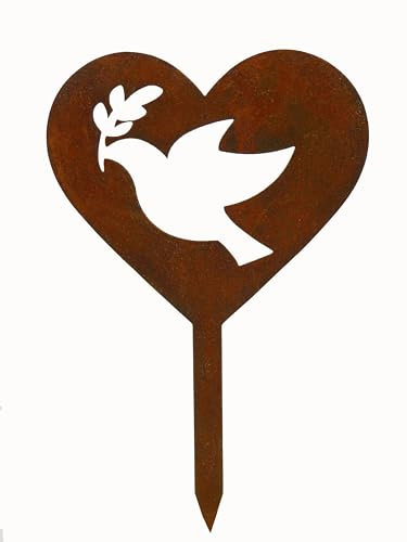 D&L Lasertec Edelrost Gartenstecker Herz mit Friedenstaube, Gartendekoration