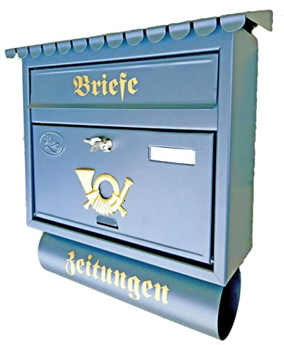 Großer Briefkasten/Postkasten XXL Farbe: Anthrazit/Grau RAL 7016 mit Zeitungsrolle + Montagematerial Zeitungsfach Zeitungsrohr (Flachdach)
