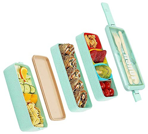 CHAMEEN Bento Boxen brotdose lunchbox 1000ml 3 lagiges Design Für Frauen und Kinder Mikrowelle Spülmaschine Grün BPA frei leicht zu transportieren