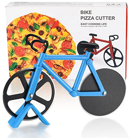 HexinYigjly Fahrrad-Pizzaschneider, Edelstahl-Pizzaschneider, Zwei Räder, Neuheit, Pizzaradschneider, Pizzaroller mit Ständer, mit Antihaftbeschichtung, geeignet für Küchenhelfer, Werkzeuge, Zubehör