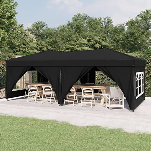 HOMIUSE Partyzelt Faltbar mit Seitenwänden Schwarz 3x6 m Pavillon Grillpavillon Verkaufsstand Faltpavillon Gartenpavillon Gartenlaube Party Zelt Faltzelt Groß Pavillion Klappbar Pavillon Faltbar