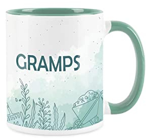 Gramps Gift Mug - White and Turquoise Green Garden Meadow Coffee/Tea Present Mug