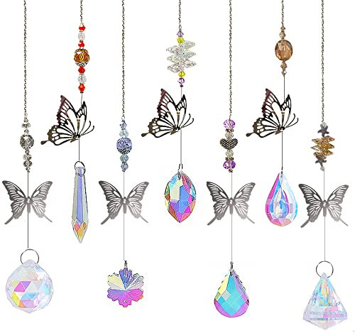 7 Stück Kristalle Deko Anhänger,Kristalle Als Dekoration,Sonnenfänger Hängende Fenster,Kristall Regenbogen,Fensterdekoration Kristall,Bunte Kristall,Glas Anhänger Kristallkugel (D)