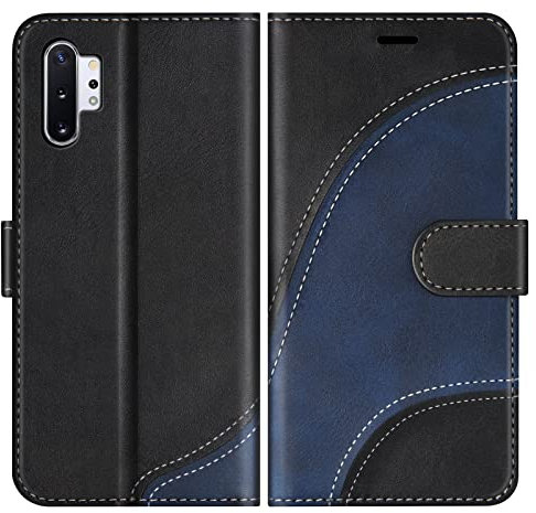 BoxTii Hülle für Samsung Galaxy Note 10 Plus/Galaxy Note 10 Plus 5G, PU Leder Handyhülle für Galaxy Note 10 Plus, Ledertasche Klapphülle Schutzhülle mit Kartenfächer und Magnetverschluss, Schwarz