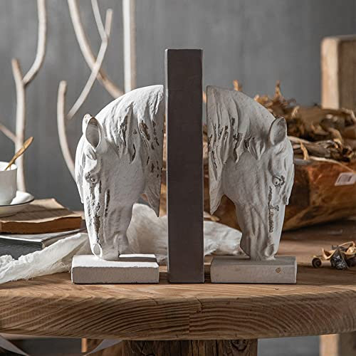 ROBAUN 1 Paire de Serre-Livres créatifs d'art de tête de Cheval, Style Antique Lourd Bureau Blanc Serre-Livres décoration Collection Artisanat en résine