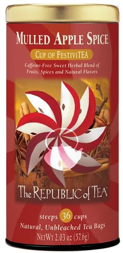 The Republic of Tea Mulled Apple Spice, würziger Kräutertee mit Apfel, Zimt und winterlichen Gewürzen, 36 Teebeutel, wohltuende Mischung für die kalte Jahreszeit