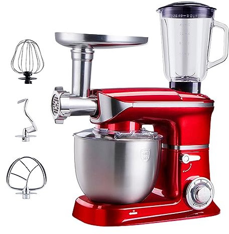Küchenmaschine Rührmaschine Knetmaschine 5 L Rührschüssel Aus Edelstahl Teigknetmaschine 6 Geschwindigkeit Knetmaschine Mit Teighaken, Schneebesen Optionales Zubehör Fleischwolf & Entsafter 1000 W ( C