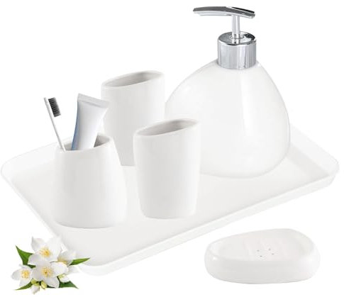 Tefola Set di Accessori da Bagno in Ceramica, 6 Pezzi, Elegante Set di Accessori per Il Bagno con Dispenser di Sapone, portaspazzolino, 2 Bicchieri, portasapone, Vassoio per WC, Bagno