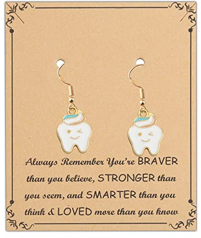 Zahn-Ohrringe, baumelnde Zahnhygiene-Geschenke, Zahnschmuck, Zahnarzt-Geschenke, niedliche Zahn-Charm-Ohrringe für Frauen, Zahn-Geschenke, Edelstahl