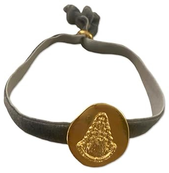 Pulsera Virgen del Rocio dorada con correa terciopelo elastica. Pulsera ajustable. Ideal regalo Navidad, Reyes, Confirmación, Cumpleaños,Aniversario, Fiesta.