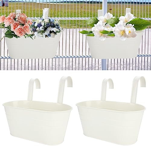 DAJAVE 4 Pièces Pots de Fleurs Suspendus en Métal, Pots Jardiniere Balcon avec Trou de Drainage, Jardiniere Exterieur Grande Taille, Pots Suspendus avec Crochet Amovible, Jardinieres Exterieur