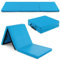 GYMAX Tapis de Gymnastique 180x60x5cm, Portable Pliable en 3 Parties, Combinaisonable avec Attache Auto-Agrippante, Housse en Simili Cuir, Poignées de Transport, pour Yoga, Fitness, Étirement (Bleu)