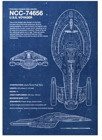 Displate Offiziell Star Trek MetallPoster Magnetische Befestigung Inklusive Lizenziert Bilder Hochwertiges Poster Star Trek Blueprints Voyager Blueprint Poster 45 cm x 32 cm